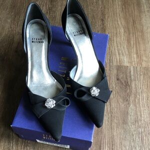 Stuart Weitzman Black Heels with Crystal Bow